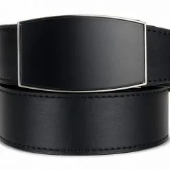 NexBelt Aston Brushed Nickel Finish Buckle PreciseFit W/ Black Leather Belt